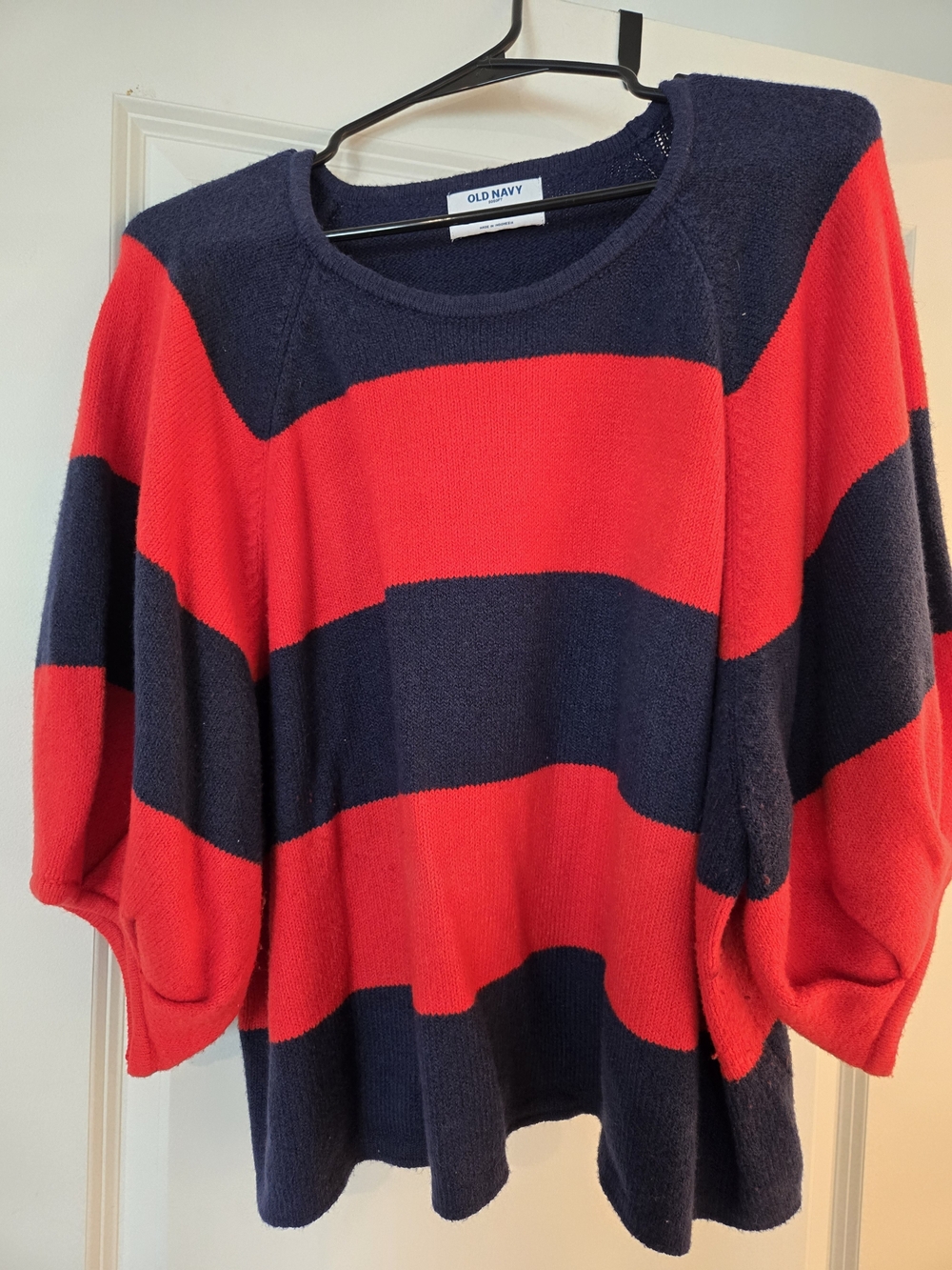 Old Navy Navy and Red Bold Stripe Crewneck Sweater